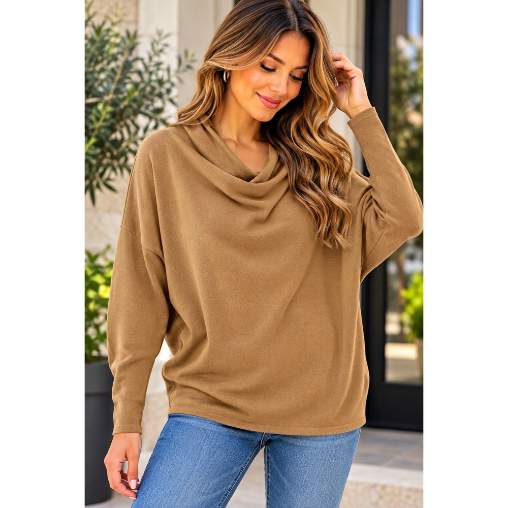 NBD Women’s Brown Cowl Neck Knit Pullover Sweater Relaxed Oversized S